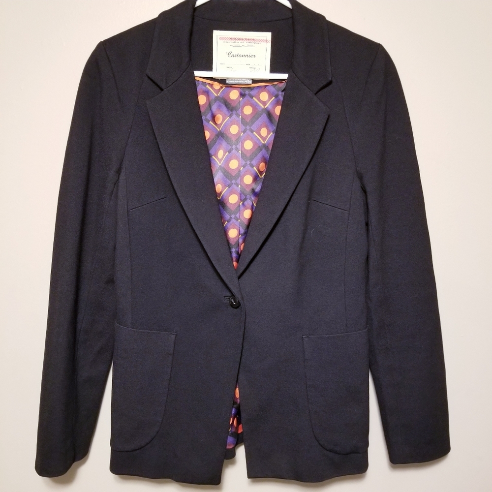 Anthropologie Black Blazer with Patterned Lining